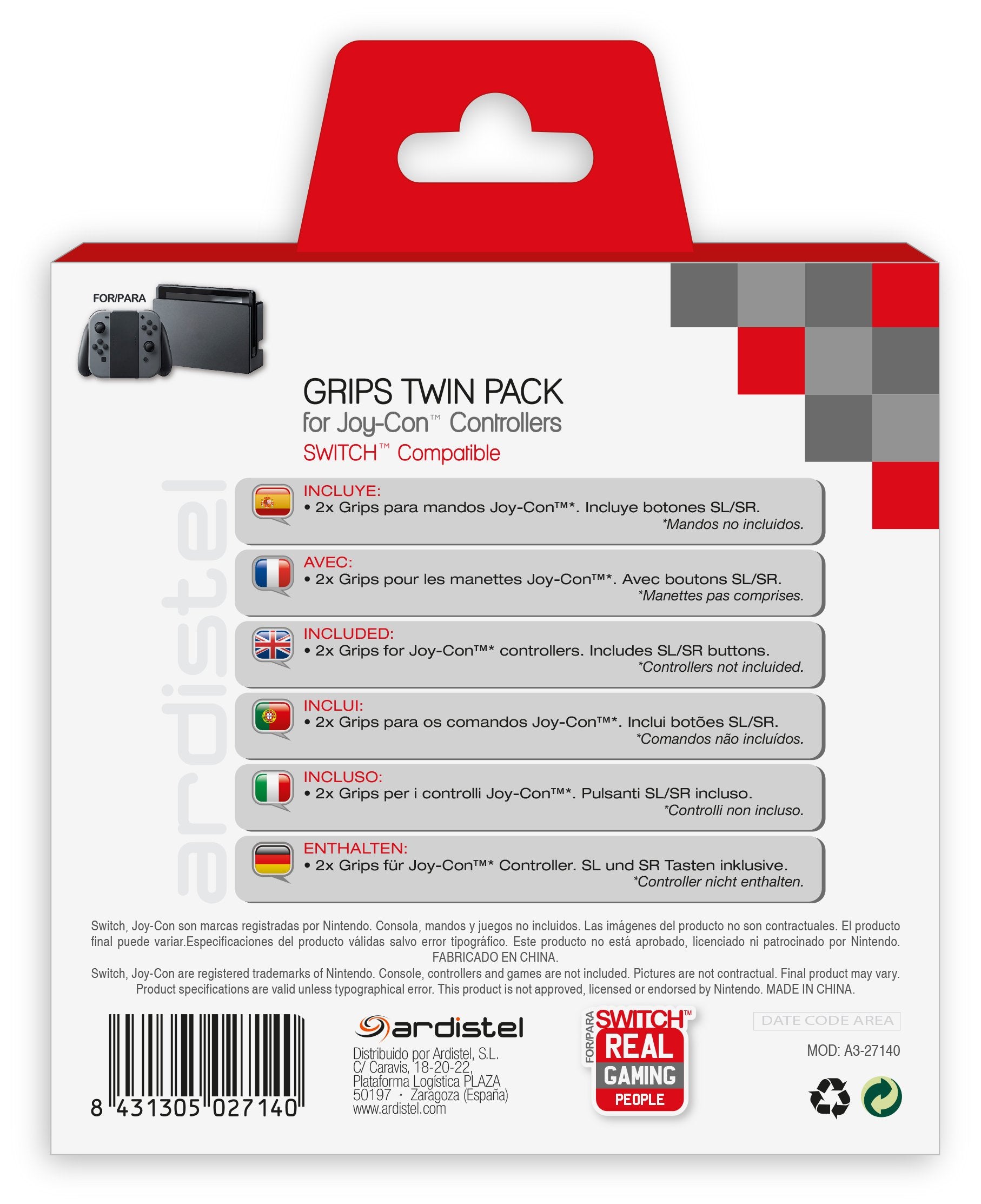Mando Nintendo Switch Pack De 2 Grips Para Joy-Con Mando Nintendo Switch Pack De 2 Grips Para Joy-Con